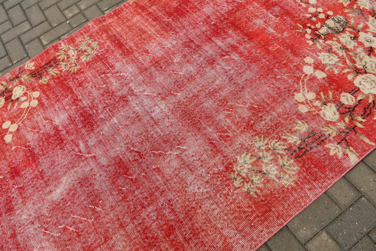 5×8,7 ft Vintage Rug, Red Ikat Turkish Rug Wool
