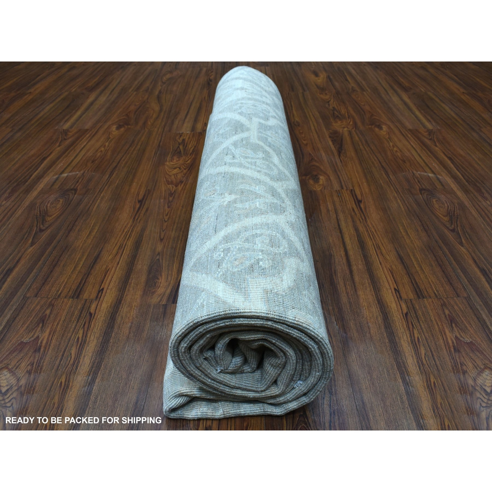 8’x9’9″ Ivory White Wash Peshawar Natural Wool Hand Knotted Oriental Rug R56732