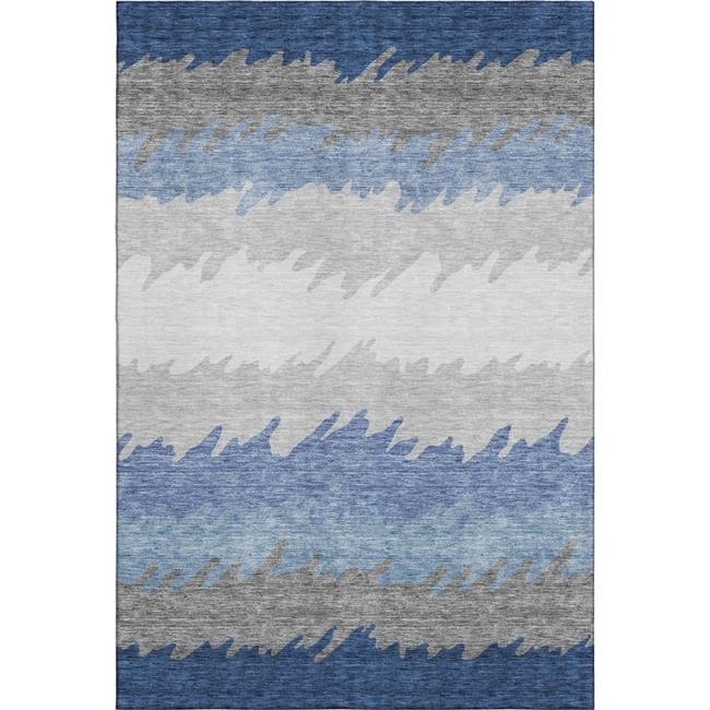 3×5 ft. Navy Blue Gray & Silver Striped Washable Machine Made Rectangle Area …