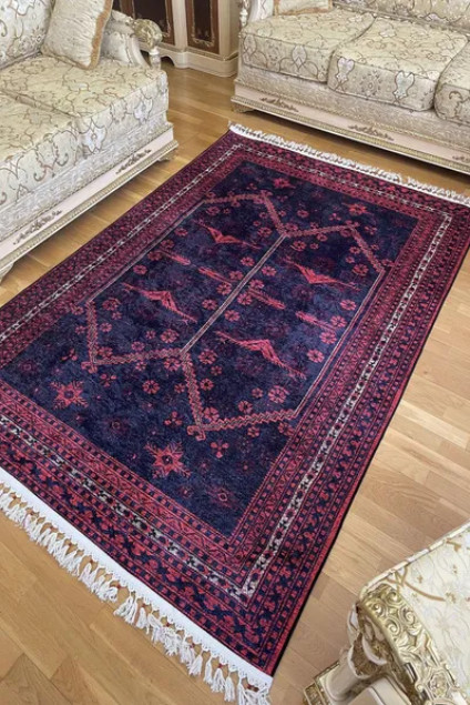 Woven Base Washable Non-Slip Base Fringed Rug Living Room Carpet Kitchen Carpet