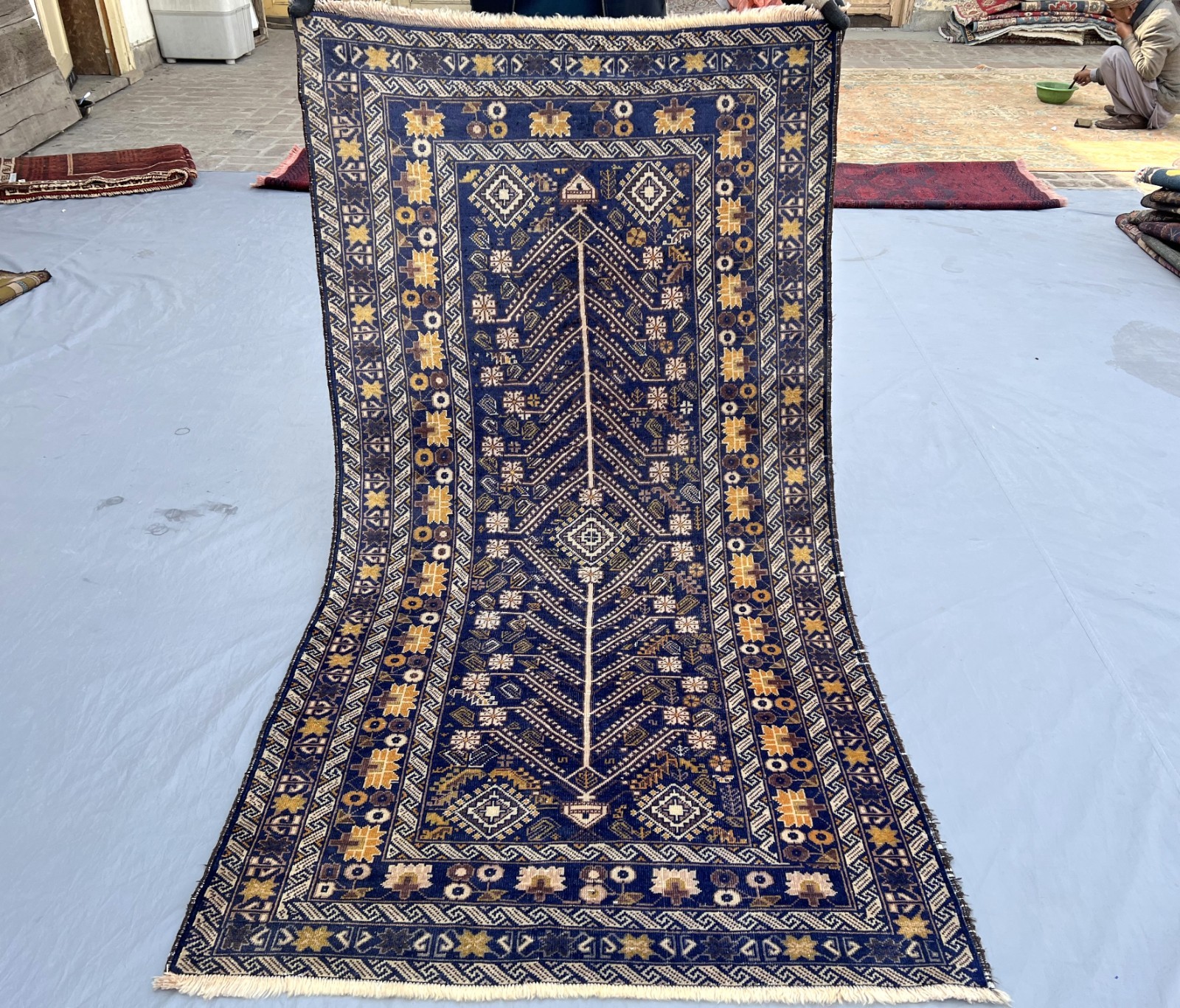 3’6 x 6’8 Ft Vintage Afghan Baluchi Low Pile Runner Rug Handmade Tribal Navy Rug
