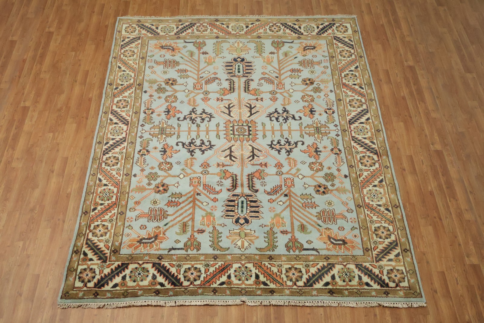 Luxurious All-Over 8×10 Ziegler Style Light Blue with Floral Pattern Area Rug