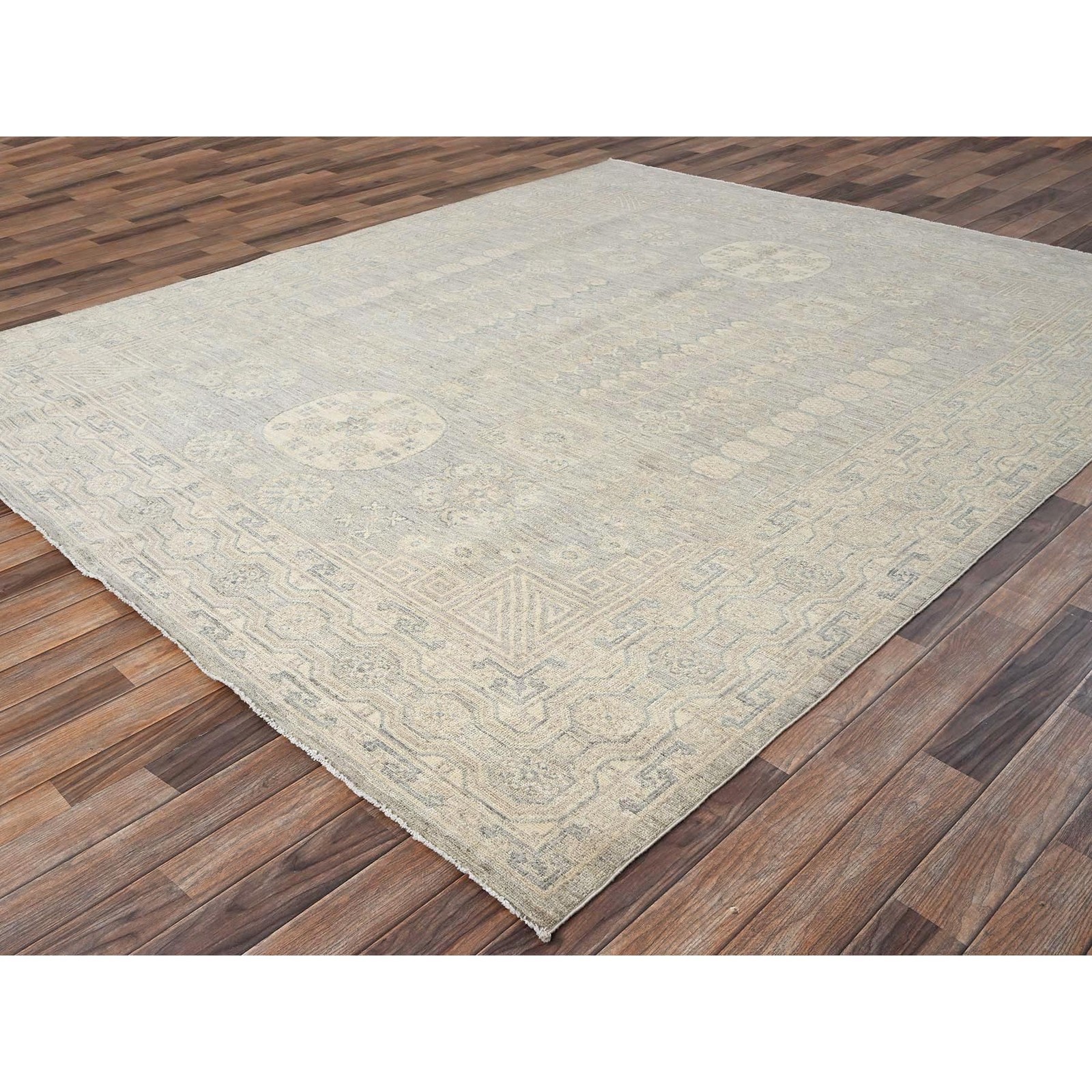 8’x9’7″ Gray Samarkand Design White Wash Peshawar Wool Hand Knotted Rug 1498
