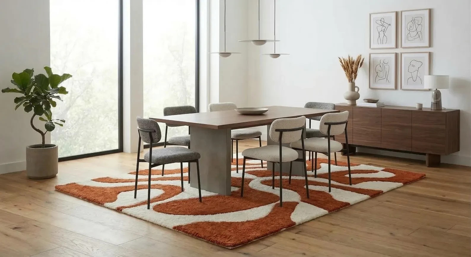 Modern Burnt Orange Wave Pattern Hand Tufted Wool Area For Living Room Rugs