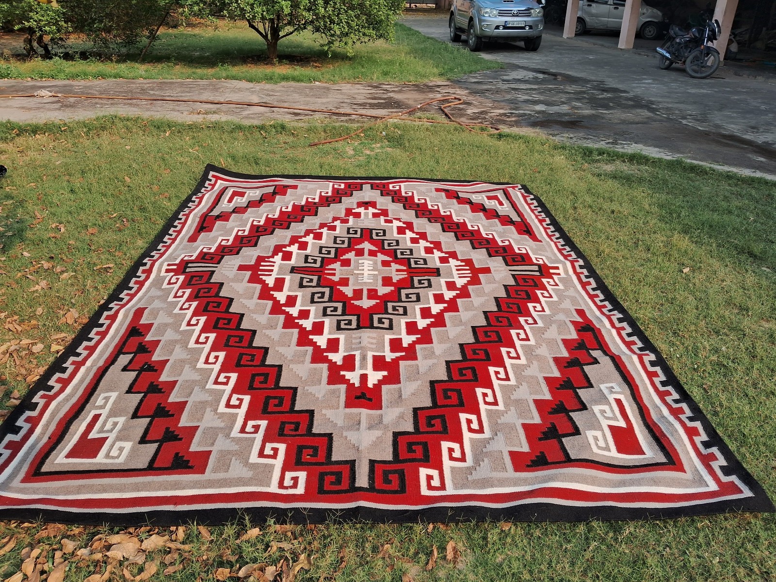 Navajo Ganado Wool Area Rug Red Grey Black Diamond Geometric Flatweave Southwest