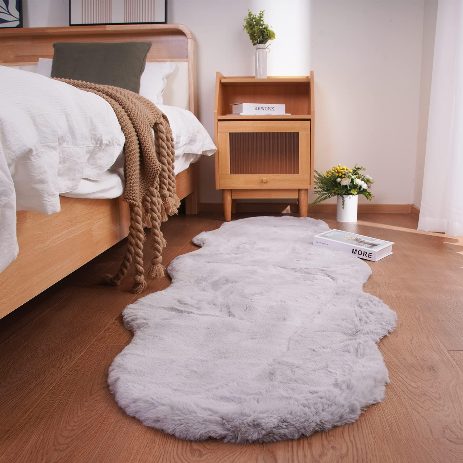 Soft Faux Sheepskin Fur Rug Runner Rug 2X6 Grey Fluffy Bedside Plush Shag Nurser