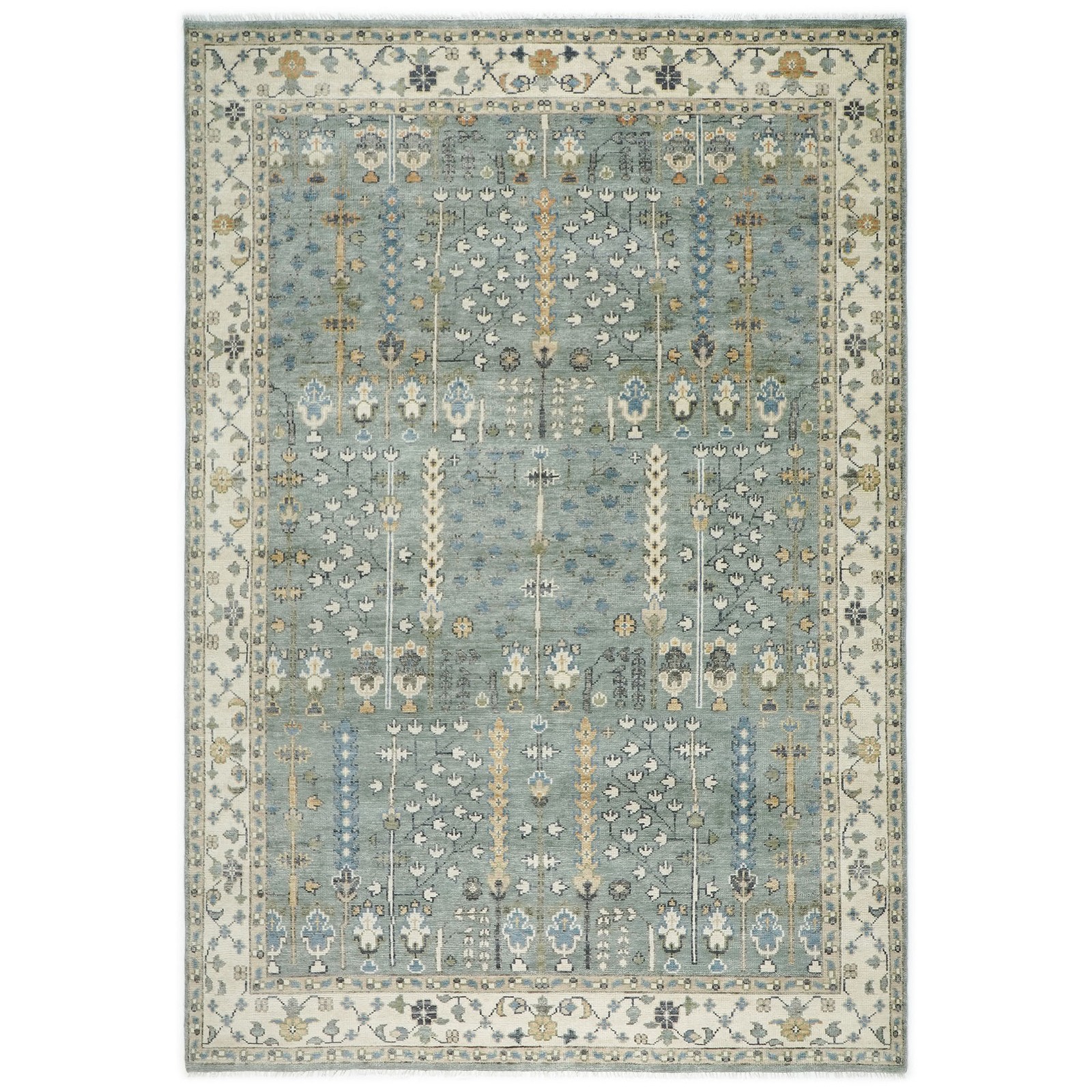 9’10”x14’1” Hand Knotted Wool Slate, Beige Oushak Transitional Rug