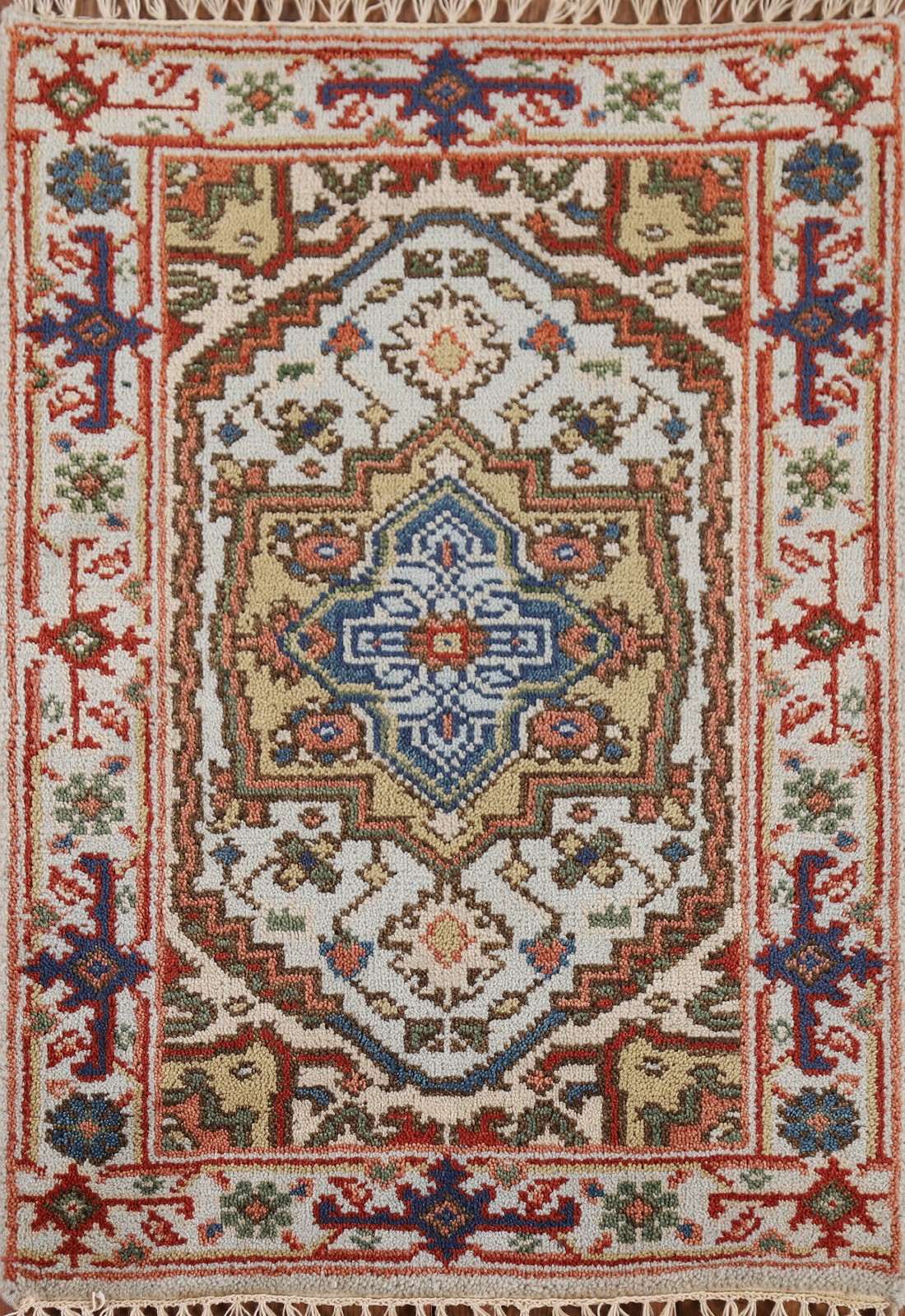 Blue Traditional Accent Rug 2×3 Hand-knotted Wool Geometric Pattern for Foyer