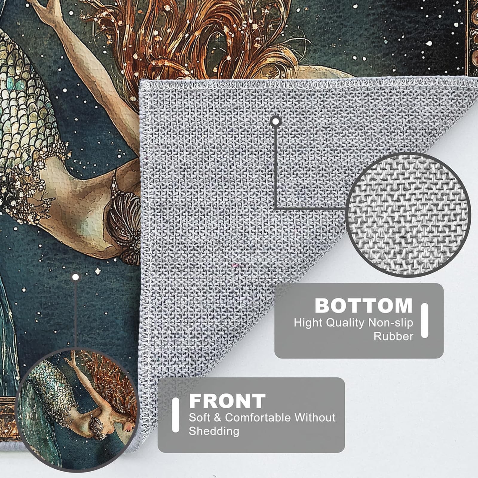 2×3 Ocean Mermaid Area Rugs Boho Mermaid Moon Vintage Rug for Bathroom Kitche…