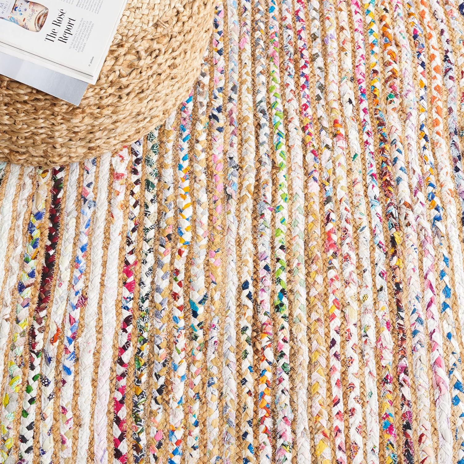 Handmade 7′ Round Area Rug – Cape Cod Collection, Beige & Multi Jute/Cotton
