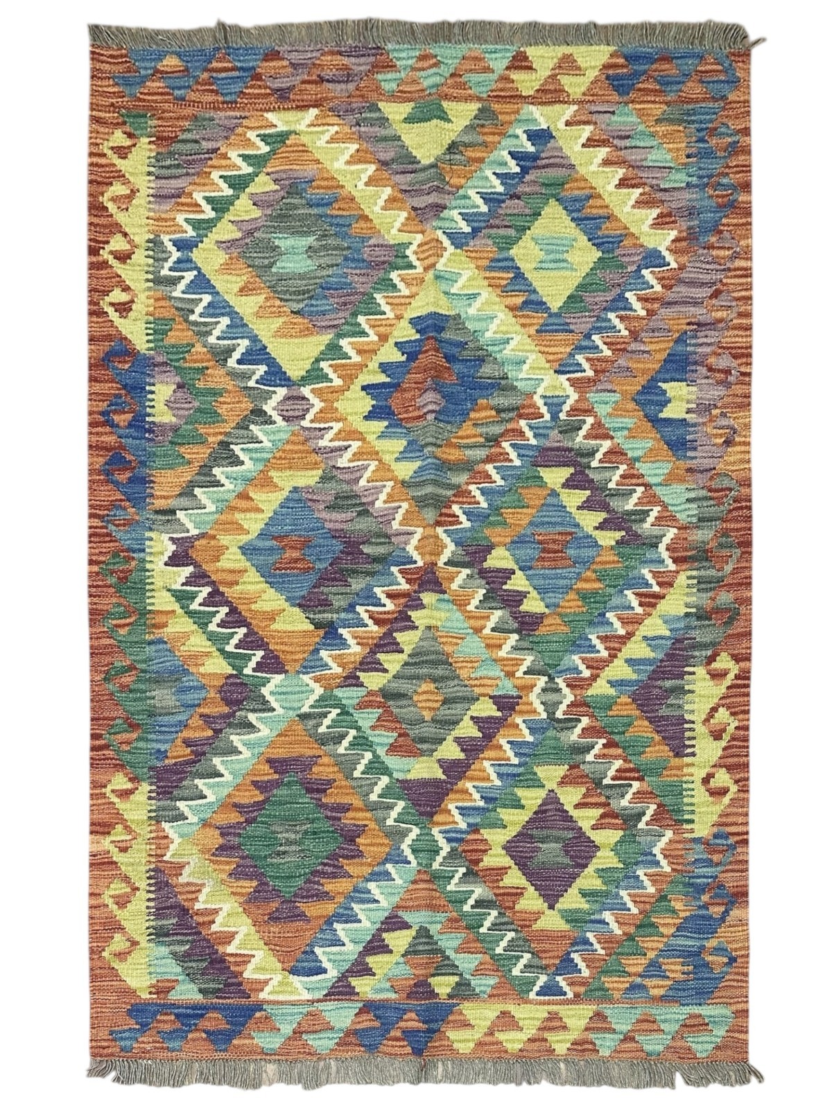 Hand-Woven Afghani Kilim Wool Rug 3’5″ x 4’10”