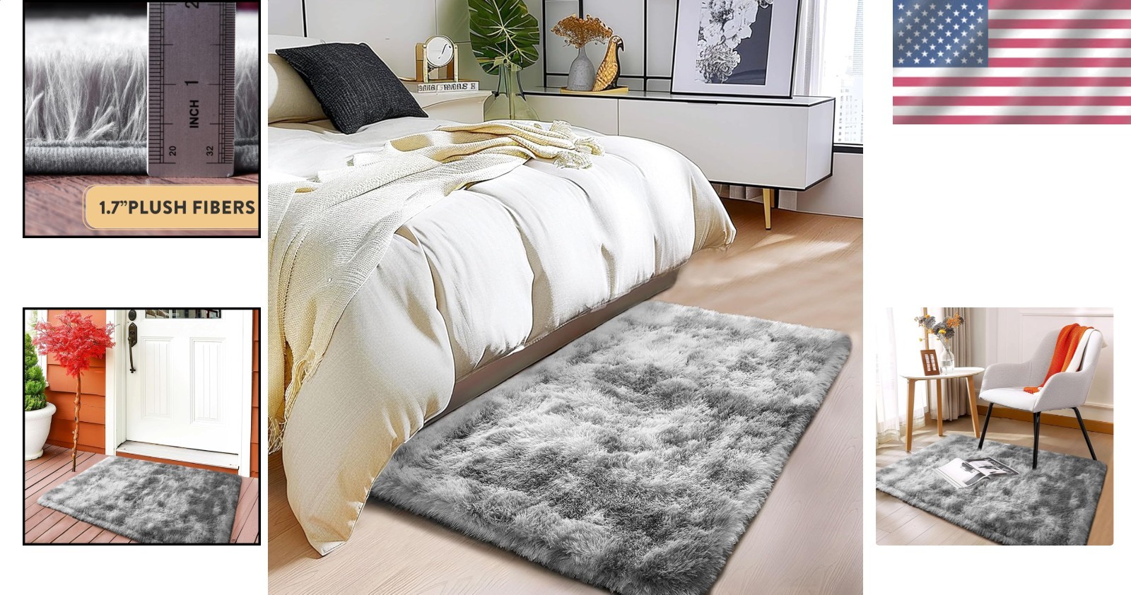 Shaggy Soft Rug Tie-Dye Light Grey 2×3 ft Microfiber Anti-Slip Floor Carpet