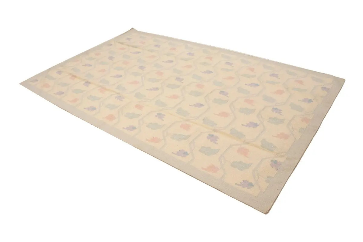 Flat-Weave Dhurrie Floral Design Rug Modern Reversible Oriental Carpet 6X9 ft