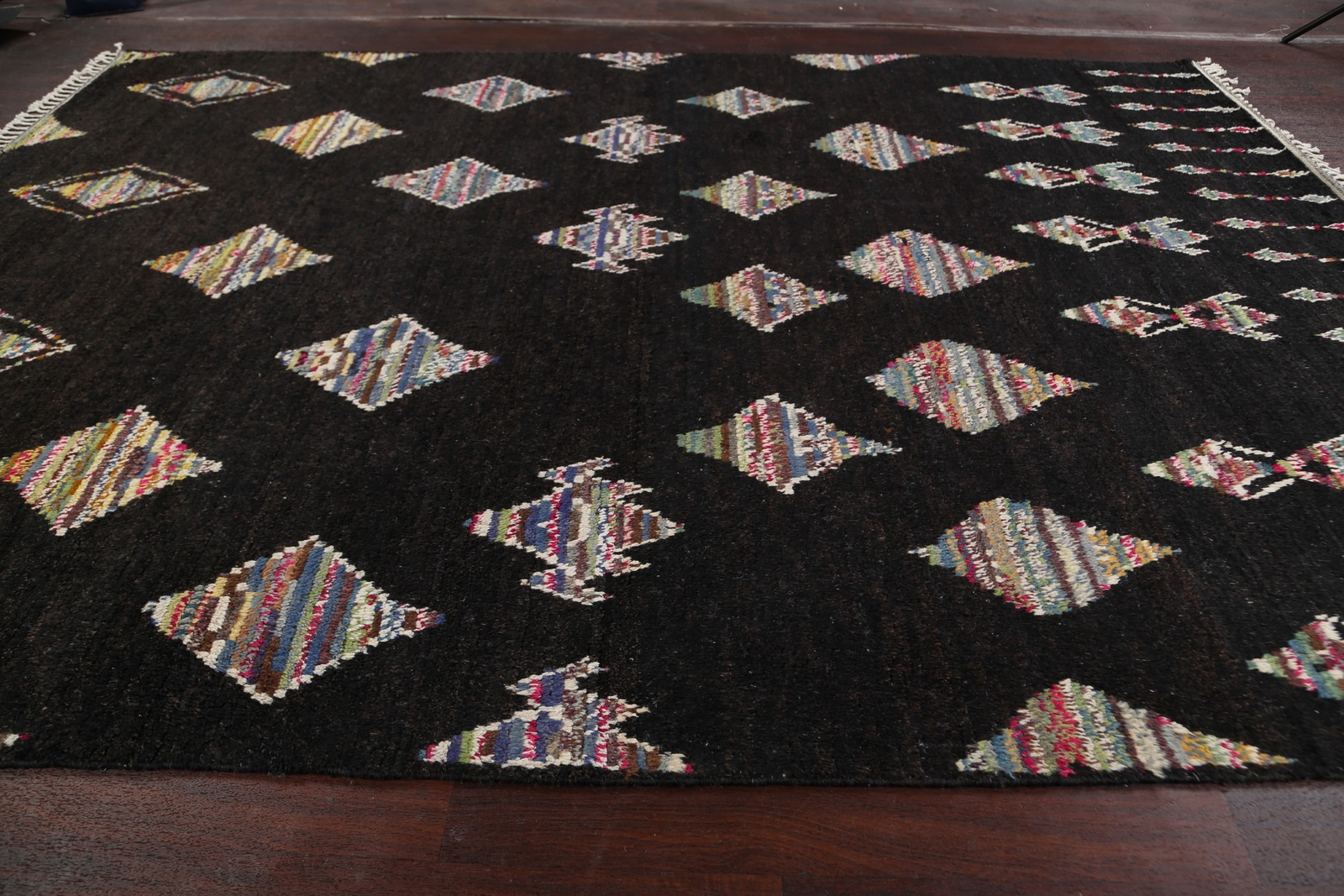 Black Authentic Moroccan Berber Oriental Area Rug Vegetable Dye Handmade 9×12 ft