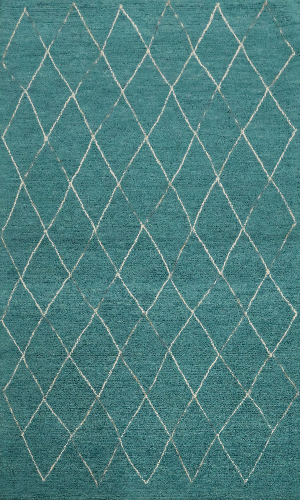 Hand Tufted Modern Area Rug 5×8 Ft Green Teal Wool Trellis Bedroom Carpet