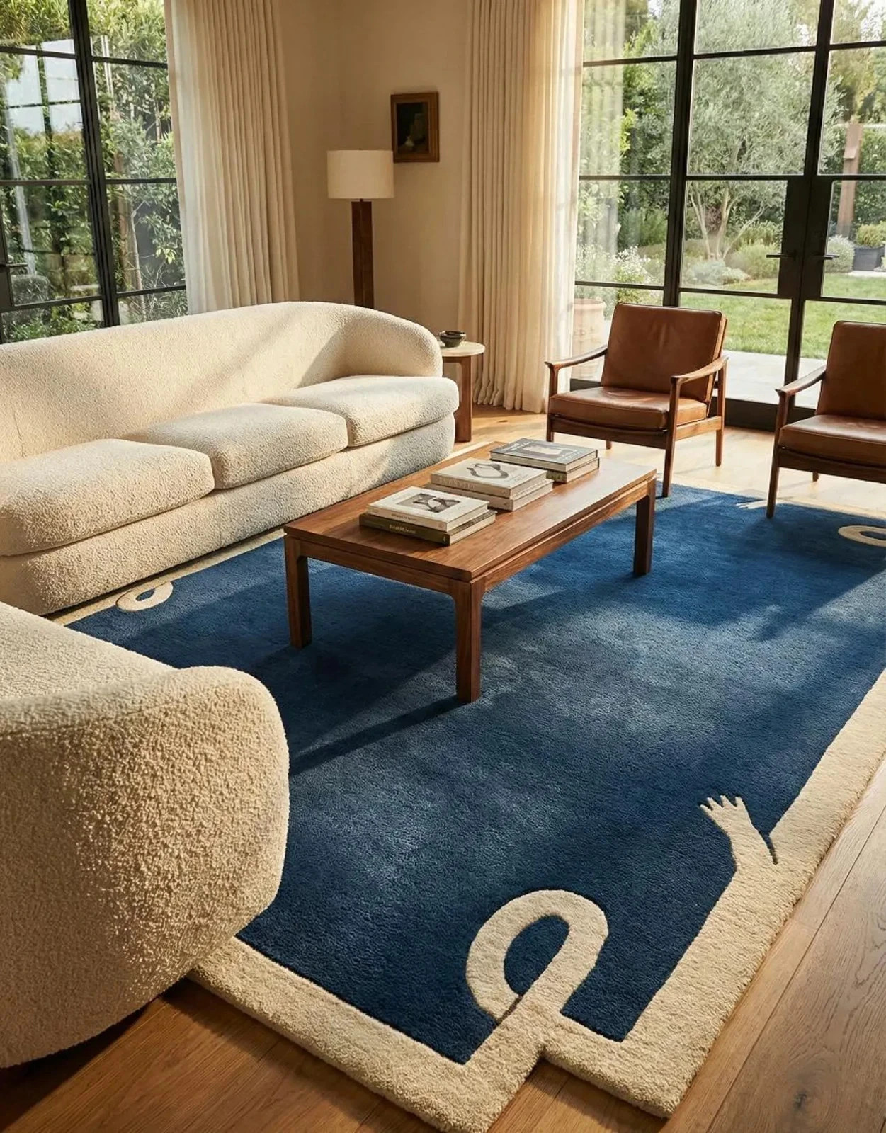 Hand Tufted Blue Wool Area Rug | Modern Abstract Border Rug | Luxury Living Room