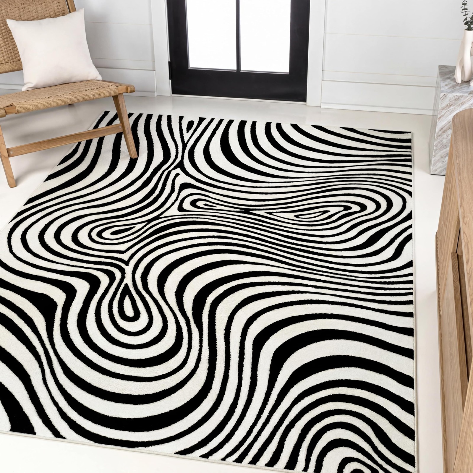 Jonathan Y Maribo High-Low Abstract Striped Black/White 5X8 Area Rug Indoor
