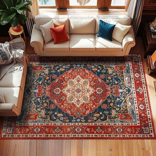 Area Rugs for Living Room 8×10 Machine Washable Rugs, Non Slip Floral Vintage