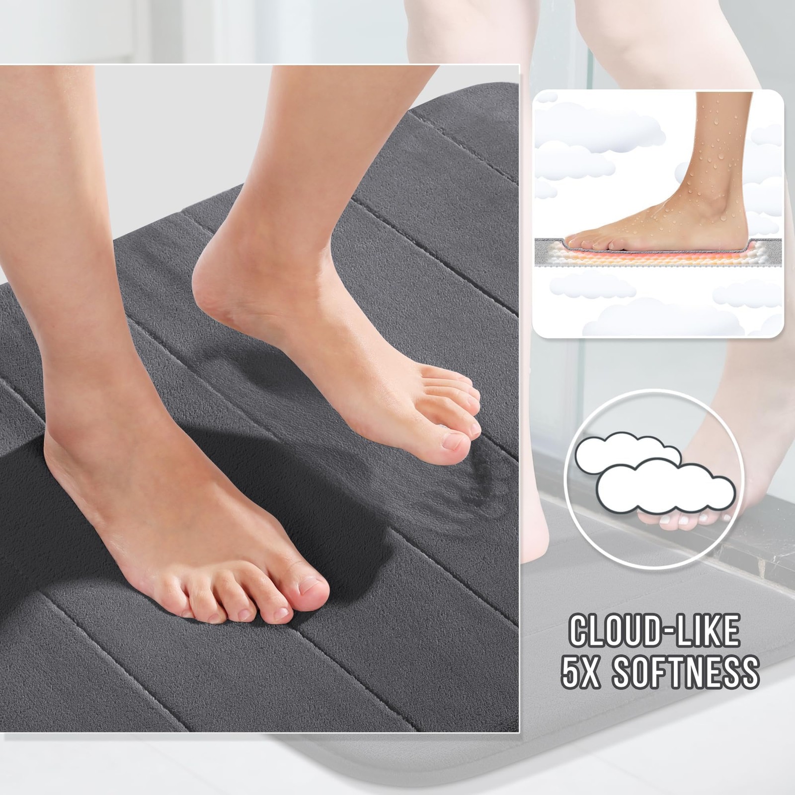 Yimobra Memory Foam Bath Mat – Super Soft, Absorbent, Non-Slip, Quick Dry, Washa