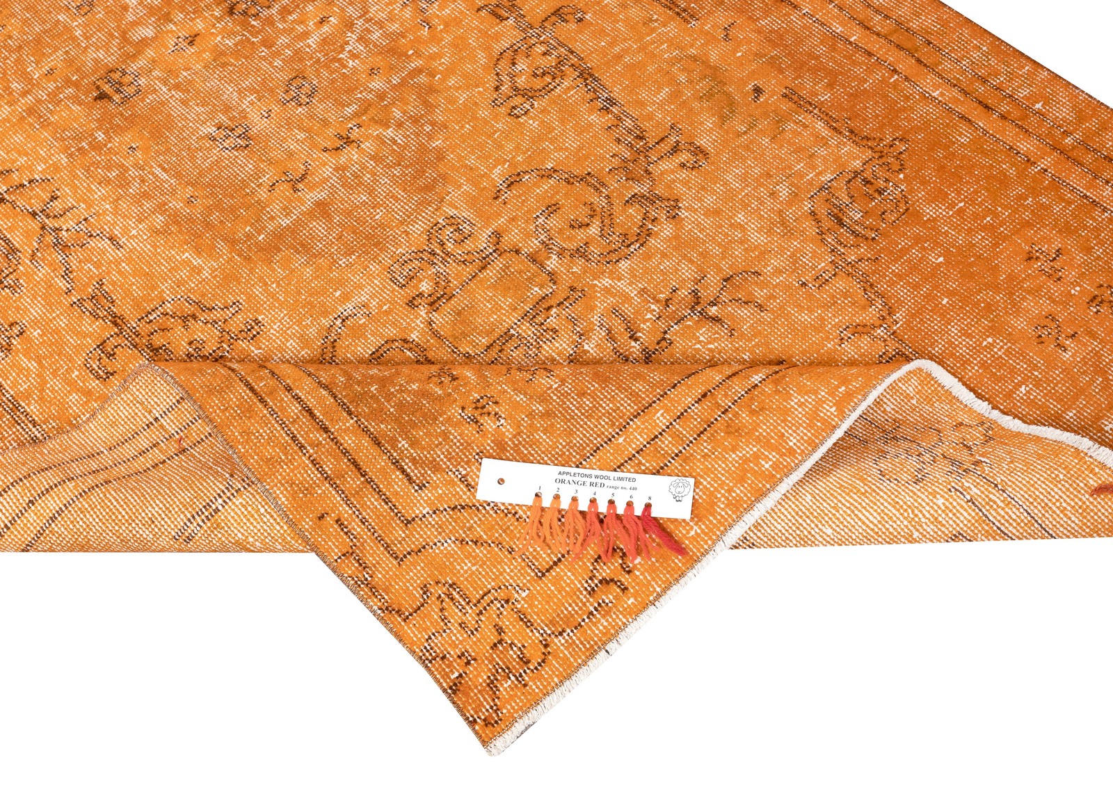3.7×7 Ft Orange Redyed Vintage Rug for Modern Interiors. Handknotted in Turkey