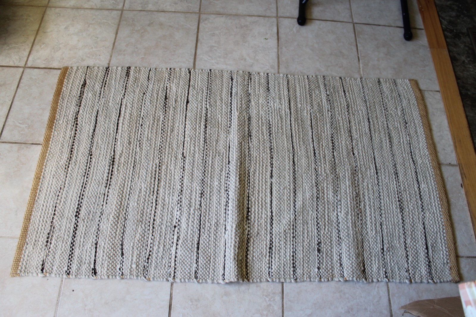 4.5 x 2.5 Ft. Rug Handmade Dhurrie Wool & Jute Mat Grey & Beige Carpet Woven