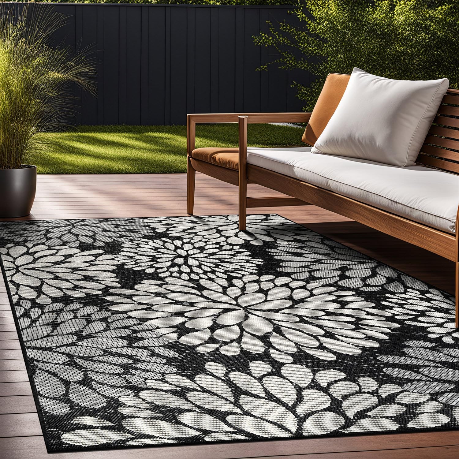 Outdoor Rug 5×7 Modern Exotic Tropical Leaf Area Rugs For Indoor And Outdoor Pat