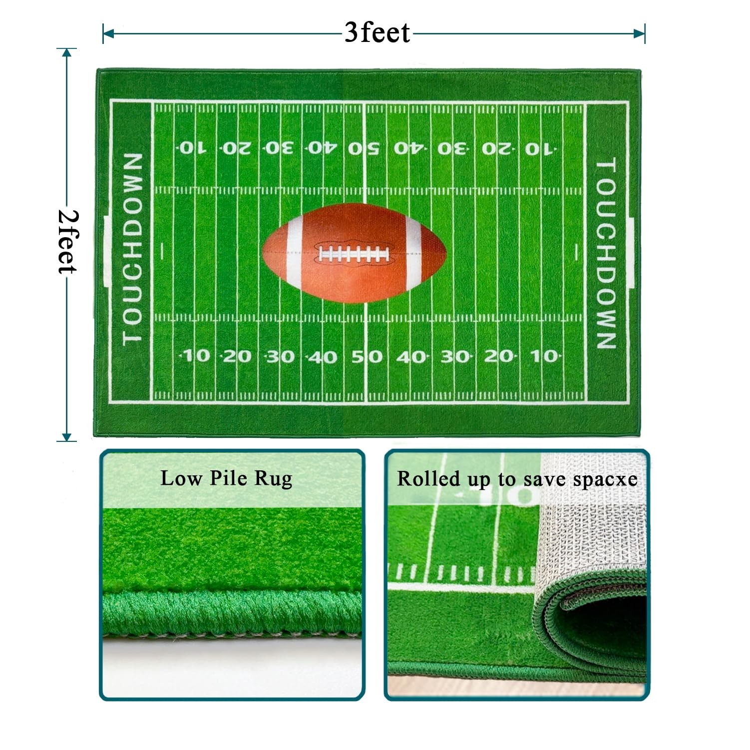 Football Field 2×3 Rug for Boys Bedroom Sports Rugs for Boys Room Decor, Soft…