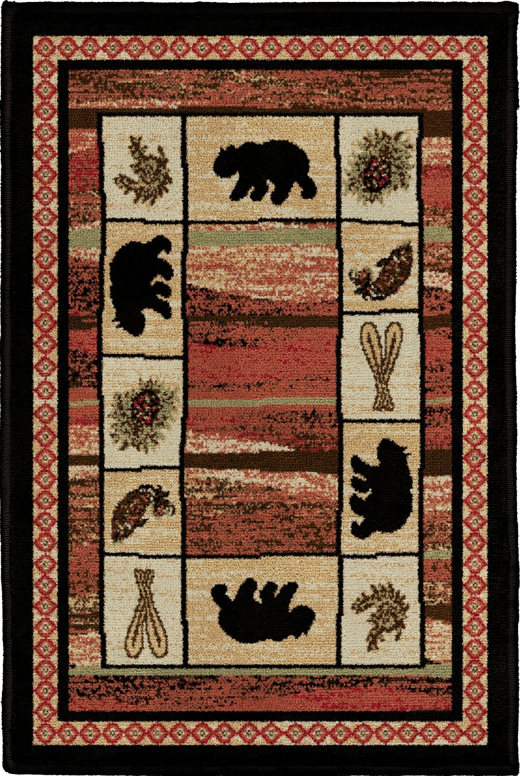 Hearthside Vogel Round Oval Runner Area Rug Lodge Cabin Bear Oar Black Red