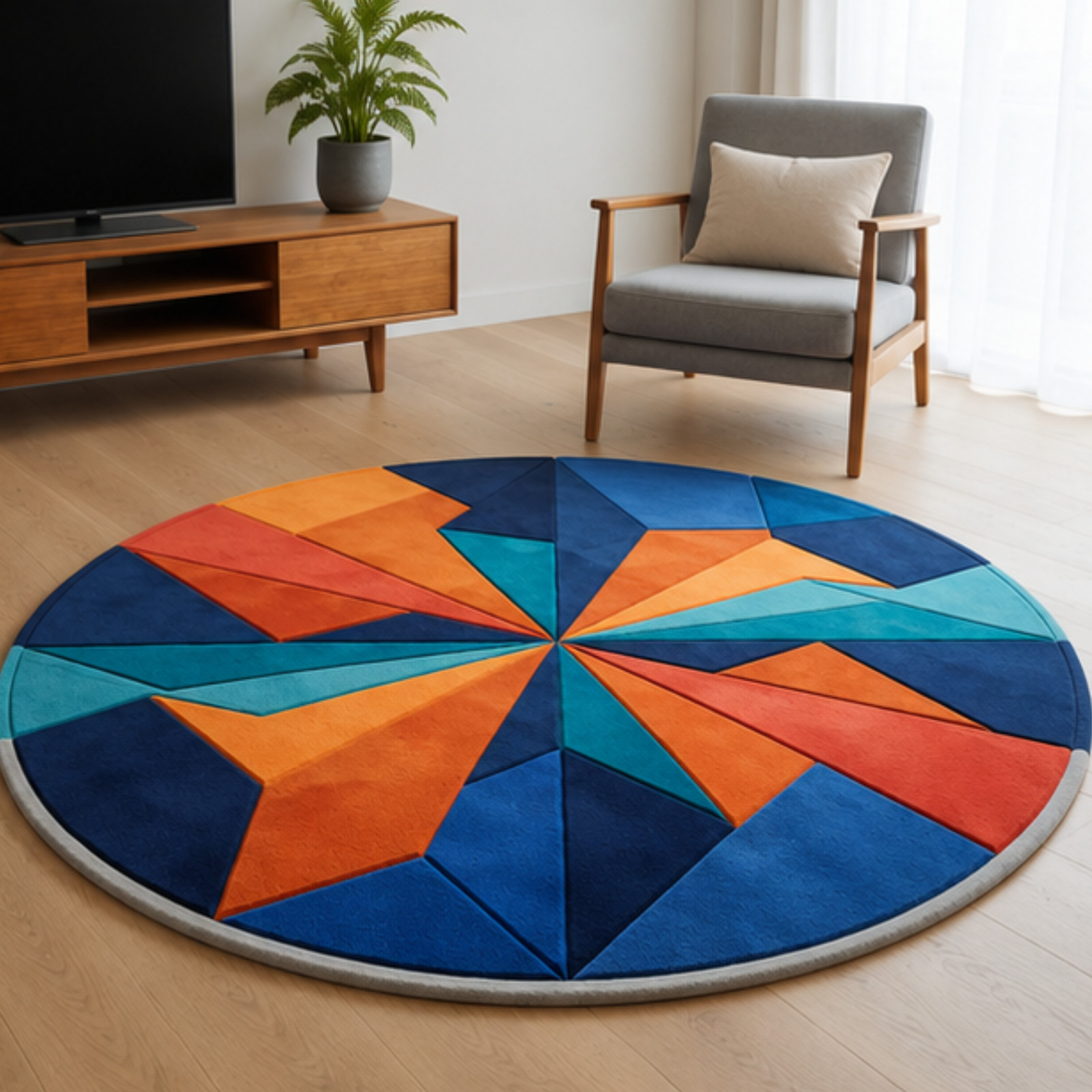 Modern Round Geometric Area Rug Soft Carpet Living Room Bedroom Floor Mat Decor