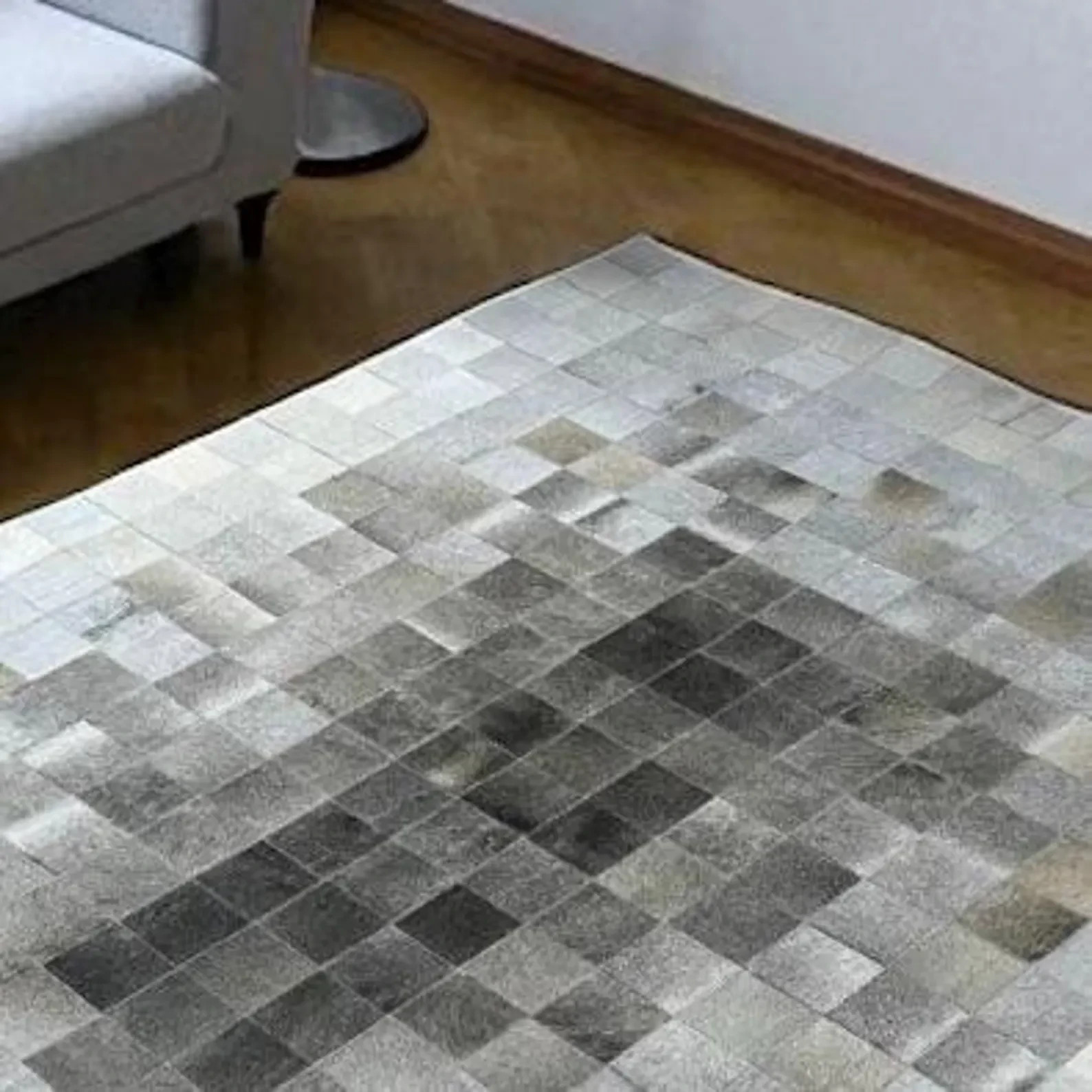 Elegant Patchwork Leather Rug Grey White Living Room Carpet