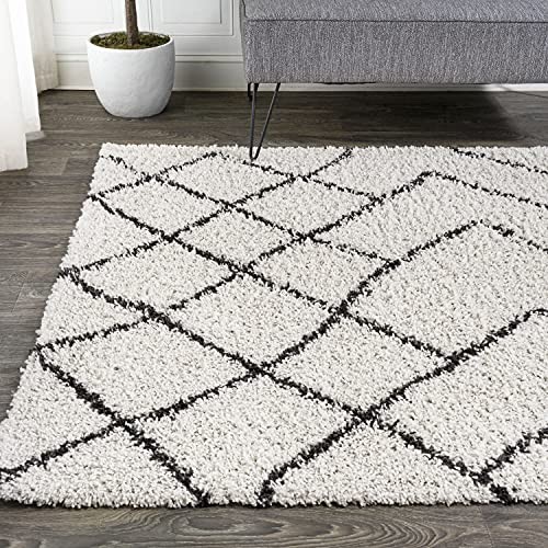Diamond Shag Beige/Dark Gray Indoor Area Rug 3X5 ft, Inca Moroccan for Living