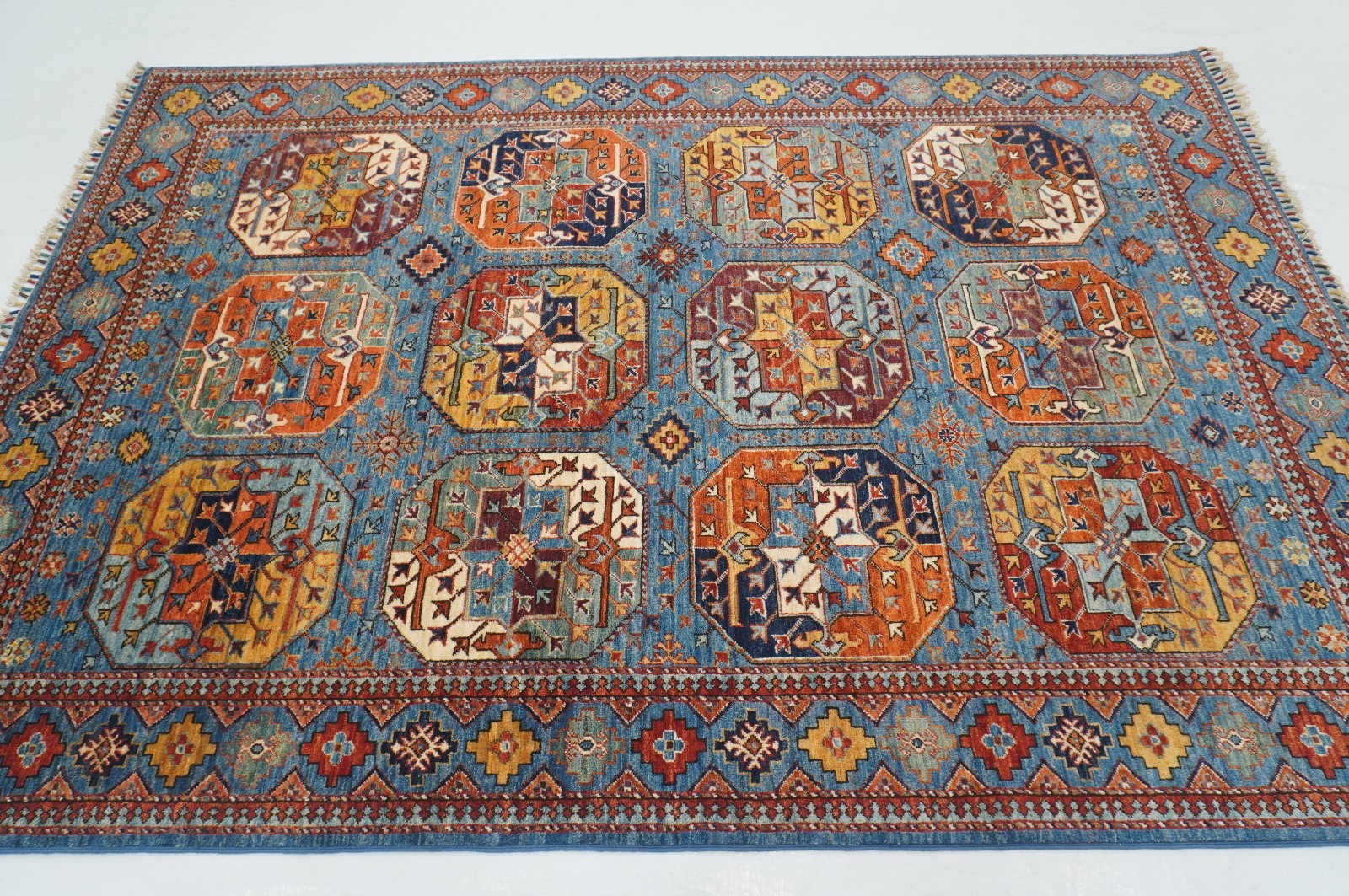 6×8 ft Blue Ersari Afghan Hand Knotted Wool Tribal Area Rug