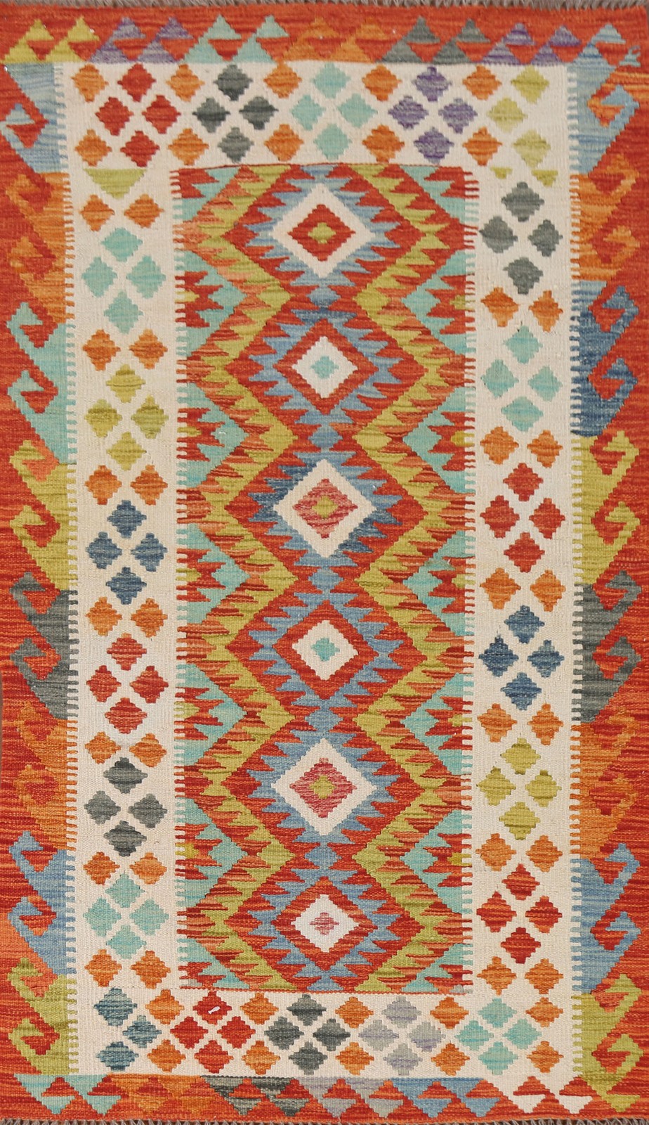 South-Western Kilim Accent Rug 3×6 Flat-weave Geometric Pattern Wool Oriental