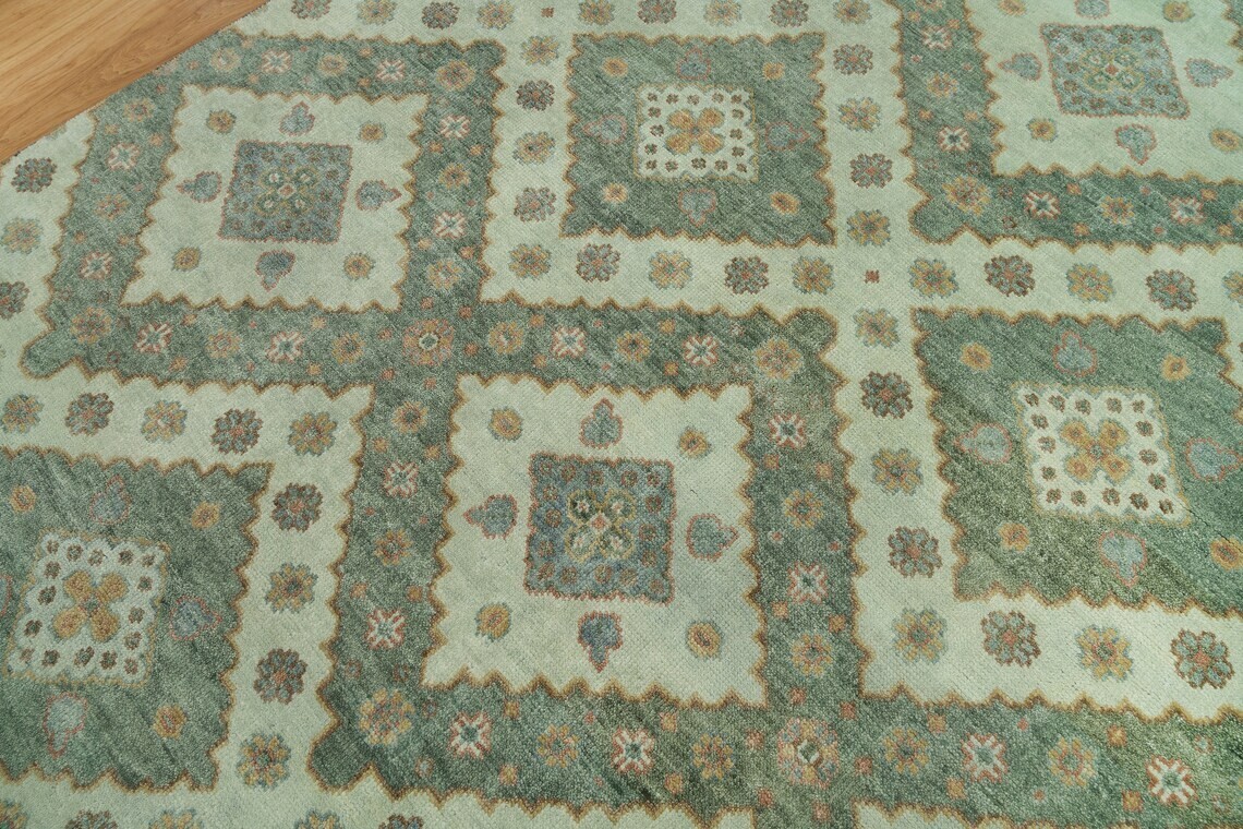 8×10 Oriental Rug Vintage Rug, Handmade Wool Rug, Rose Pine with green Area Rug