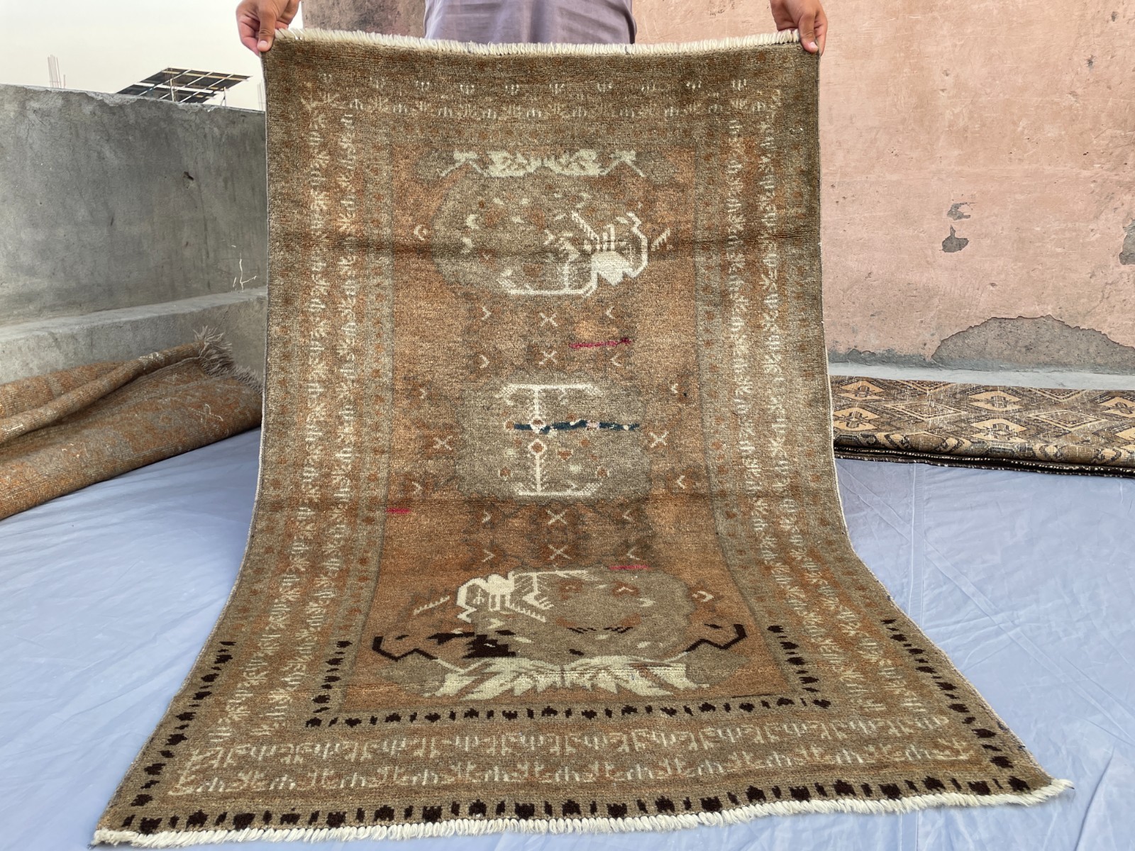 3×4 Terracotta Baluchi Tribal Wool Rug with Faded Medallions and Nomadic Border