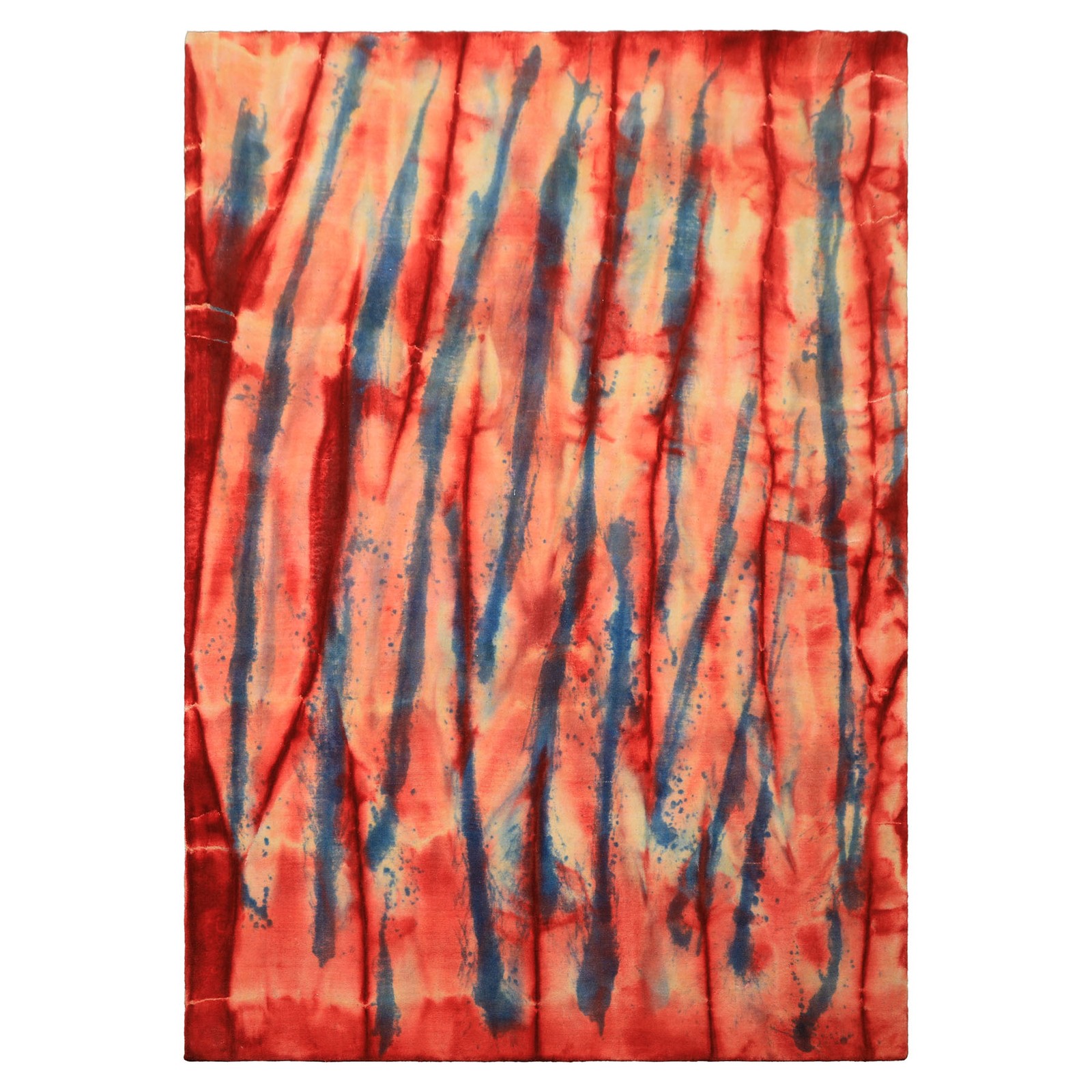 5’5”x7’9” Hand Knotted Wool Red Modern Plush Pile Tie die Boho Rug