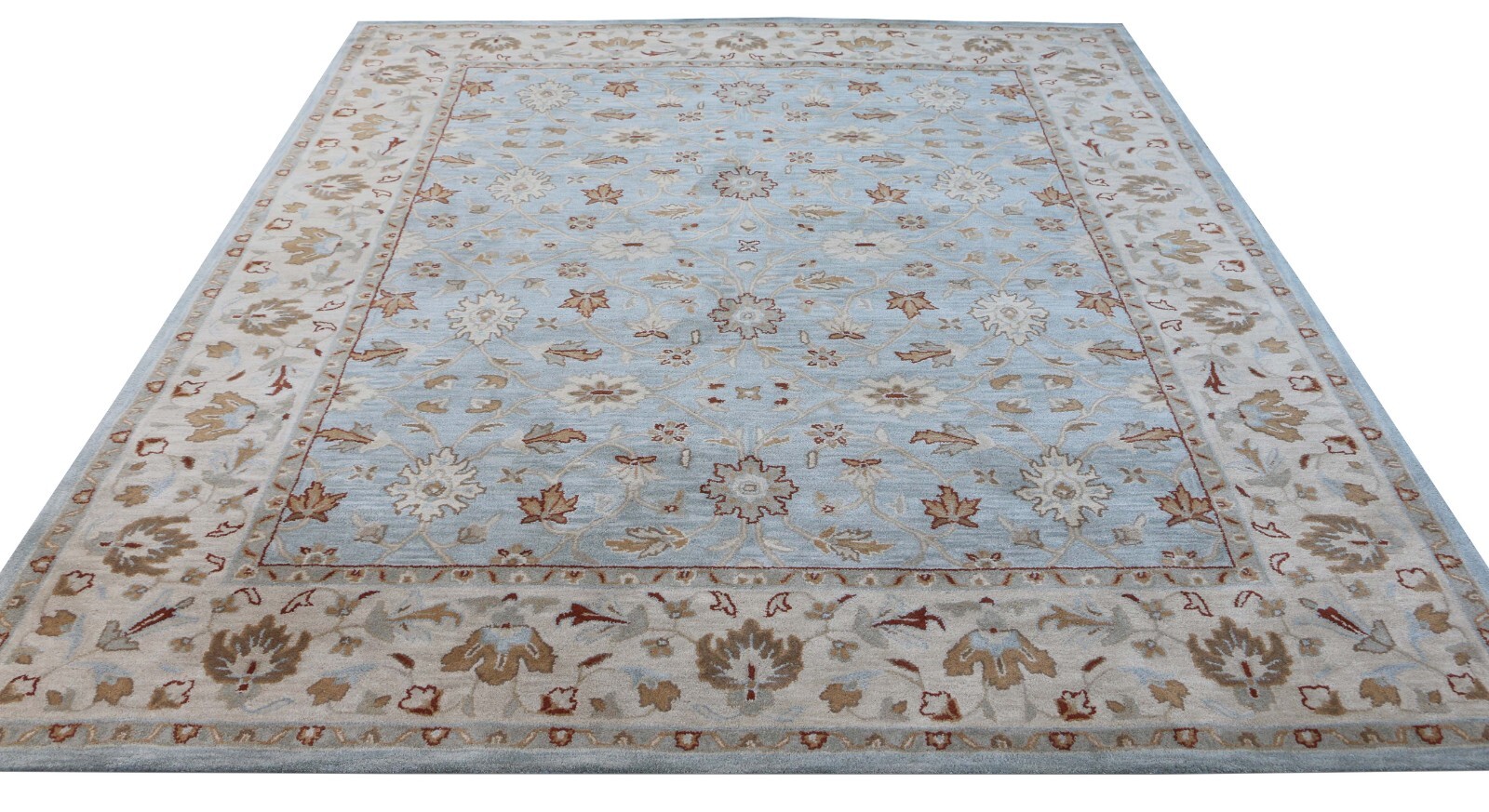 Malika Porcelain Blue Parsian Style Handmade Tufted 100% Woolen Area Rugs/Carpet