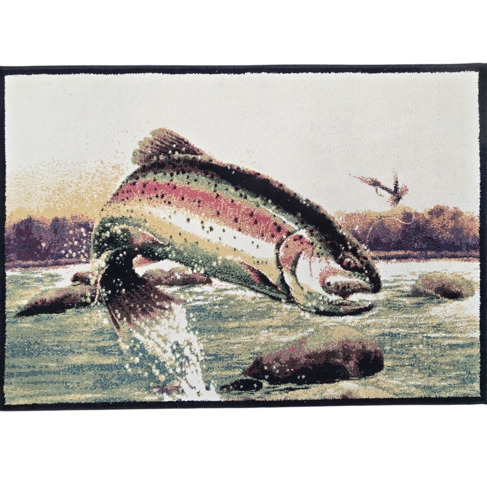 Large Rainbow Trout Area Rug 56×39 Inch Fly Fishing Carpet Cabincore Fish Cabin