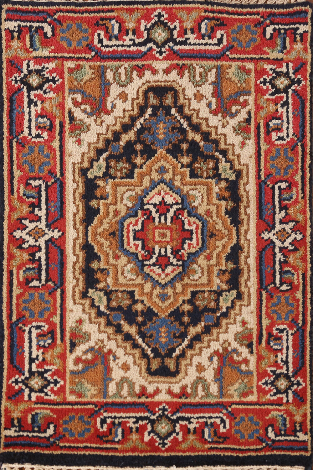Navy Blue Heriz Serapi Beauty Hand-Knotted Indian Accent Carpet in Wool 2×3 ft