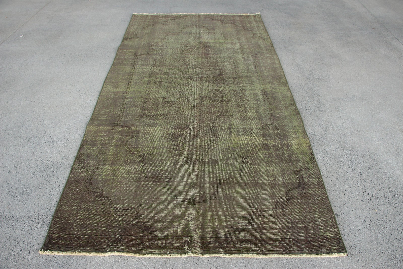 Vintage Rug, Area 4,3×8,7 ft Turkish Rug, Green Brown Striped Wool Rug