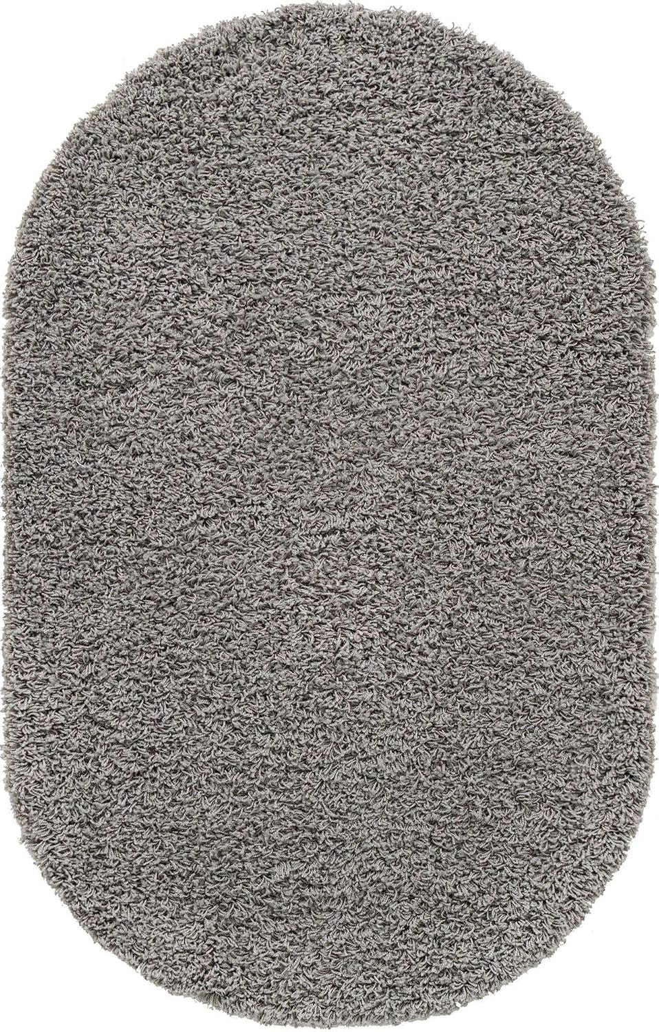 Solid Shag Collection Area Rug (3′ 3″ X 5′ 3″ Oval, Cloud Gray)