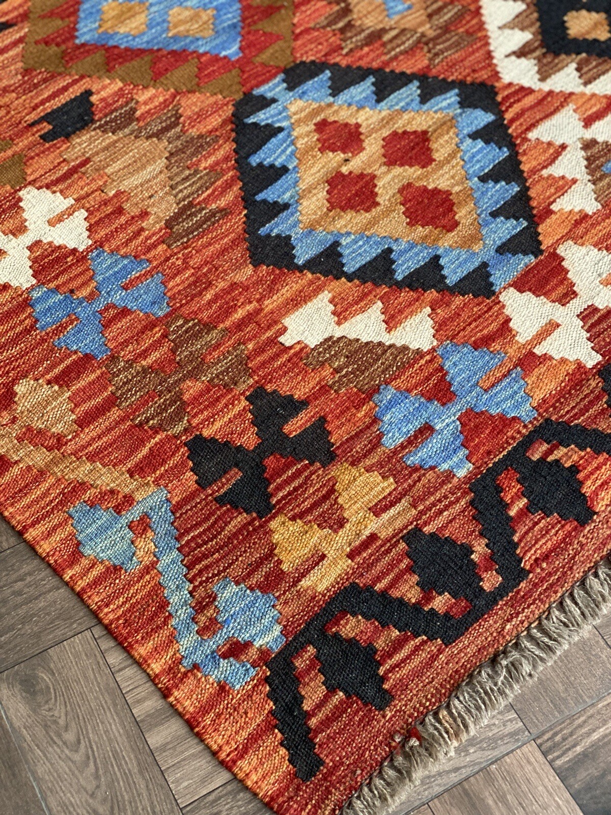 New Handmade Rust Kilim Rug Flatweave 4’1×5’8 ft