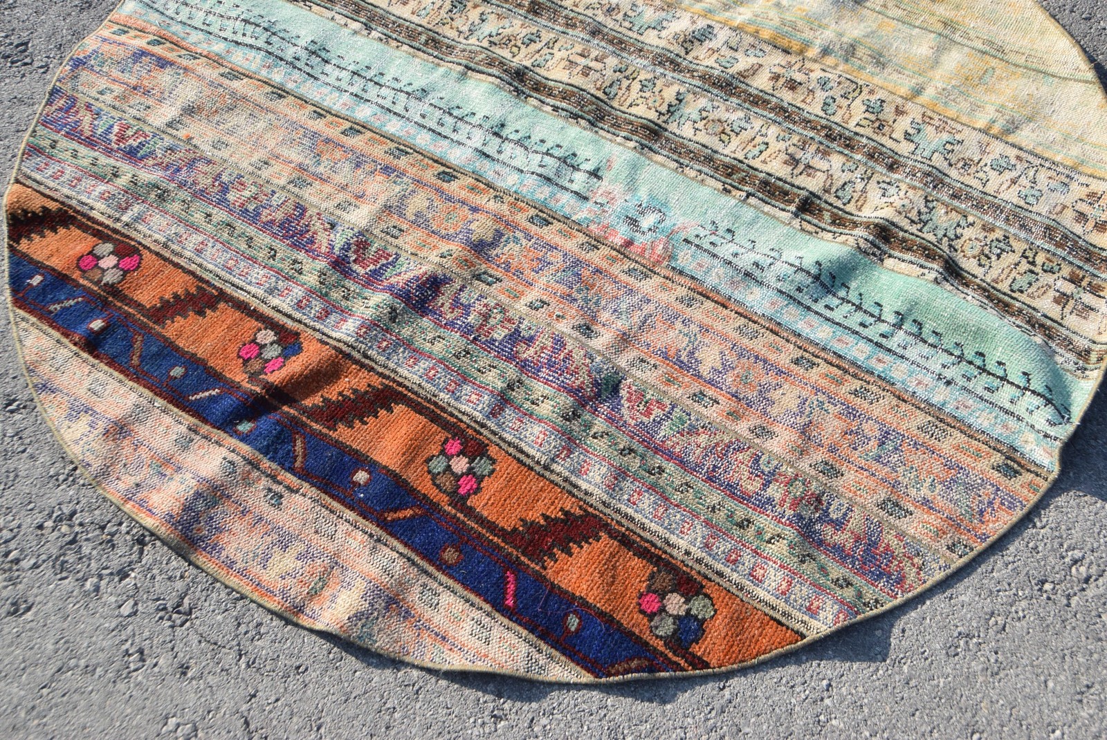 Vintage Round Rug 6,3×6,2 ft (191×188 cm), Turkish Blue Oriental Wool Rug
