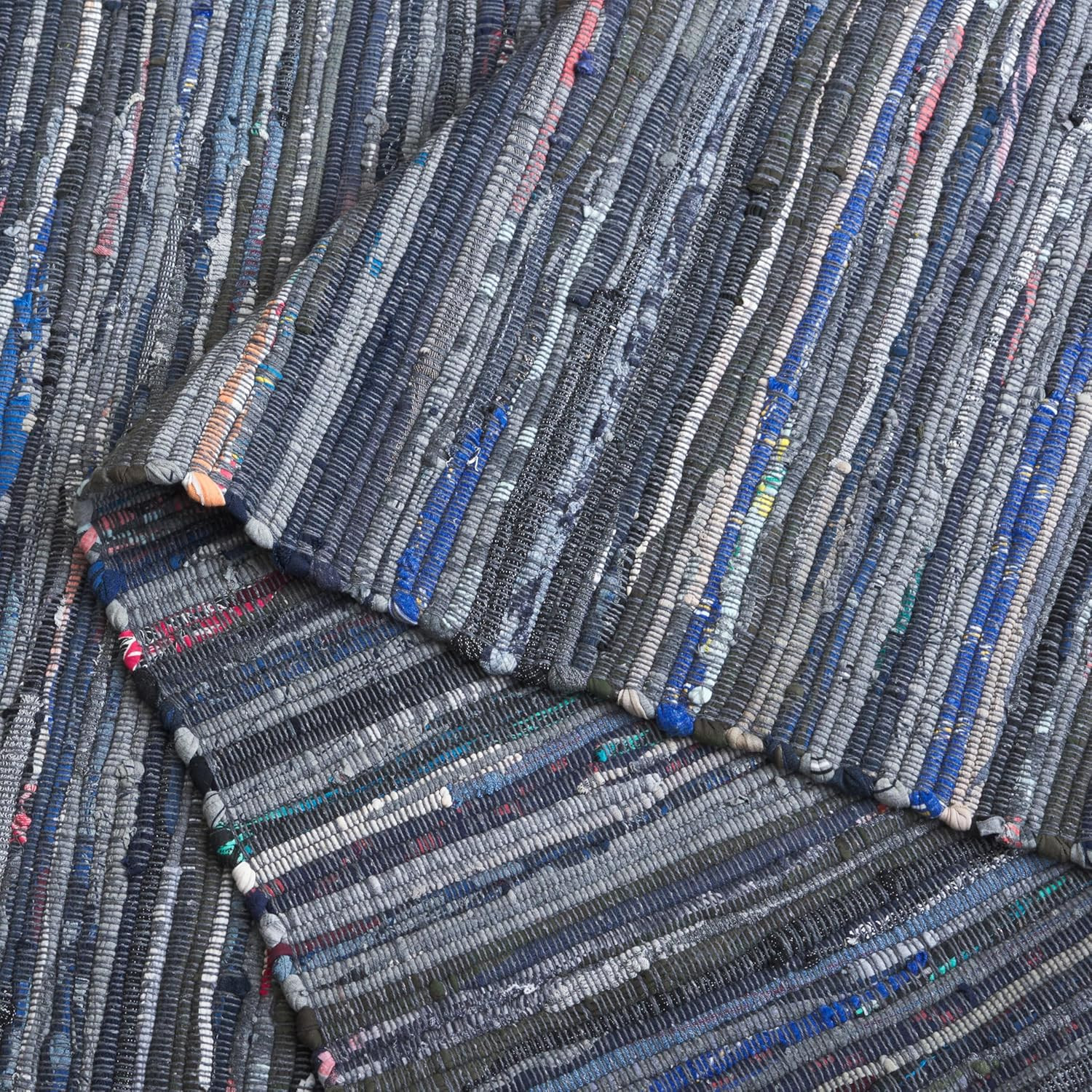 Handmade Boho Stripe Rag Rug 10′ x 14′ – Durable Cotton for High Traffic Areas