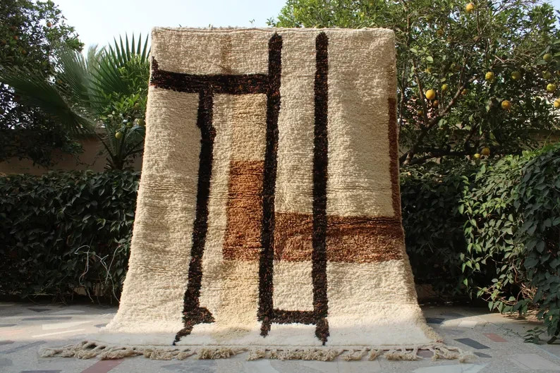 Moroccan wool rug, Beni ourain, Rug for living room, Handmade Berber rug, Brown