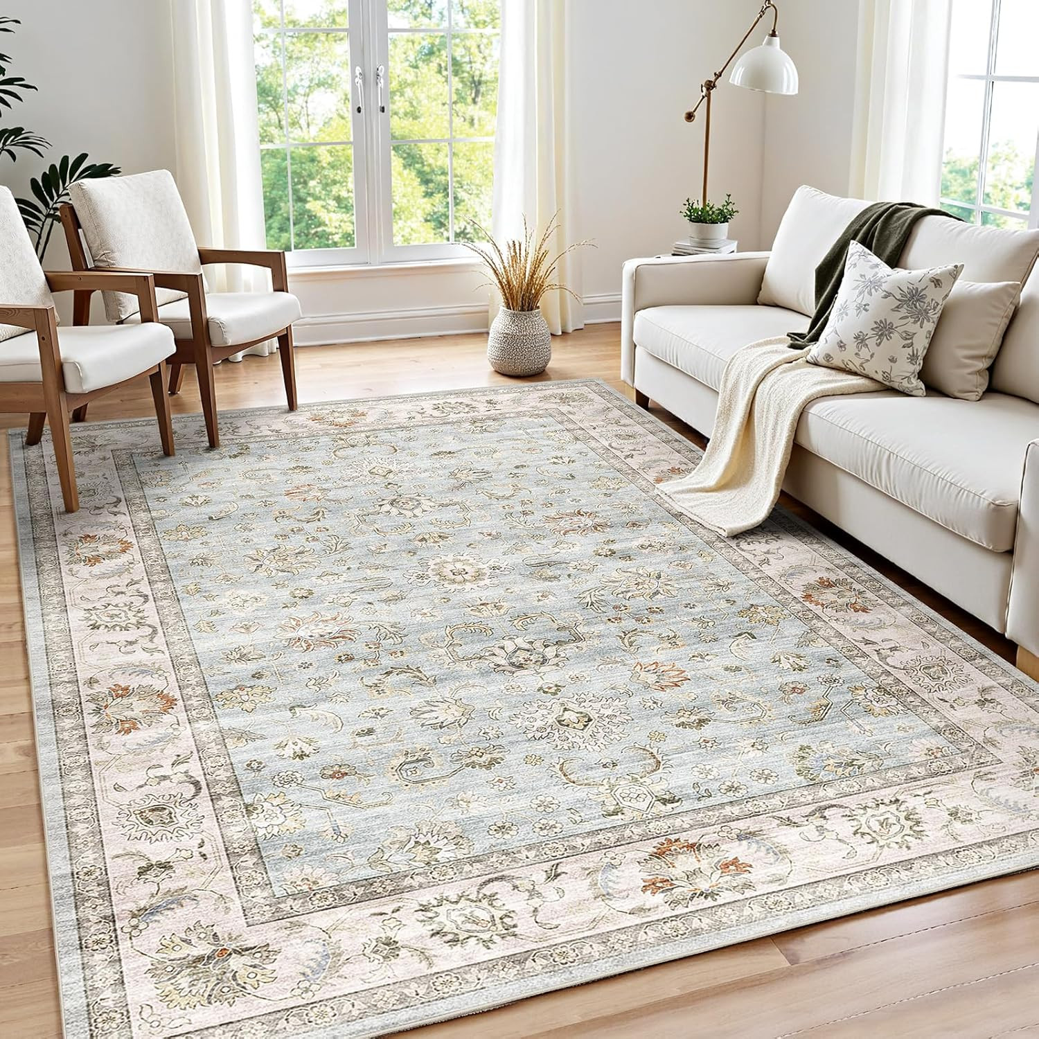 Light Blue 6×8 Area Rug – Washable, Non-Slip & Stain Resistant Design