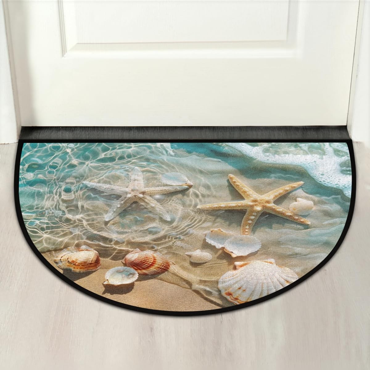 Half Round Doormat Non Slip Summer Seaside Starfish Beach Rug 36×24 Inch