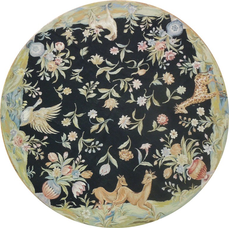 Black Does Ducks Giraffe Hunting Needlepoint Handmade Rug 6×6 Round Rug
