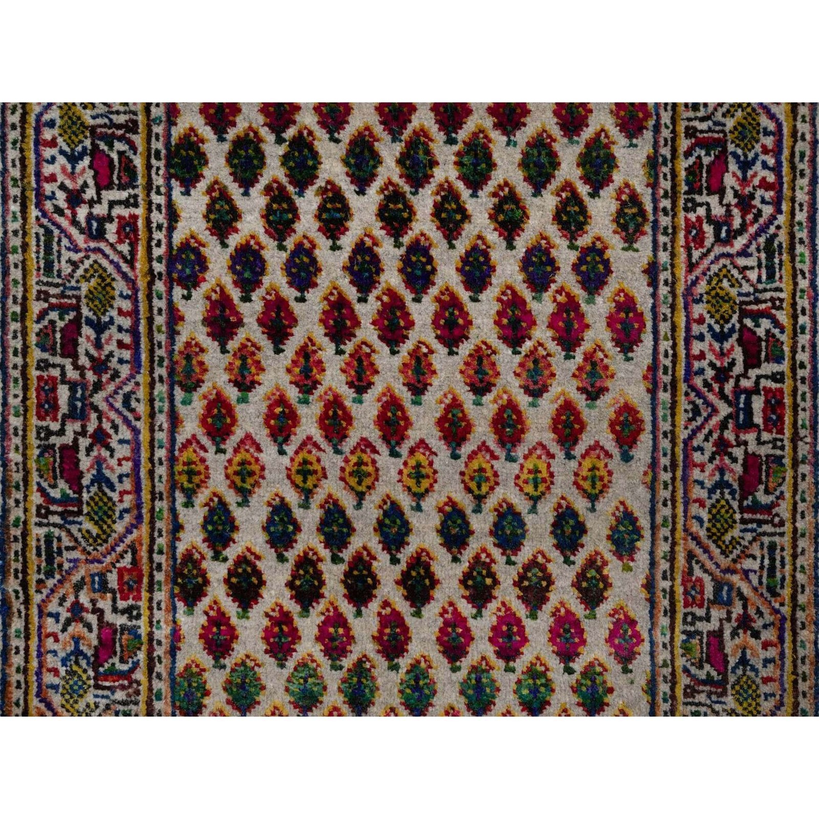 2’x3′ Colorful Repetitive Boteh Design Wool and Silk Hand Knotted Mat Rug 92617