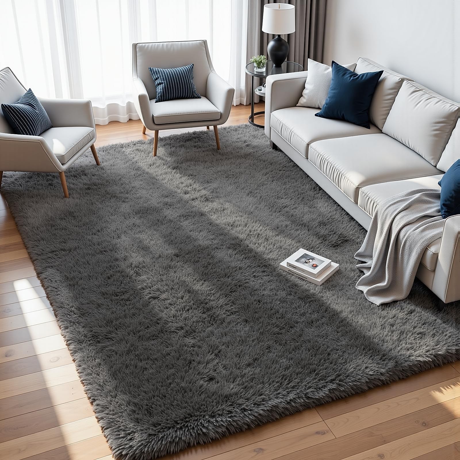 8×10 Area Rugs for Living Room: Ultra Soft Fluffy Shag Gray Rugs for Bedroom, No
